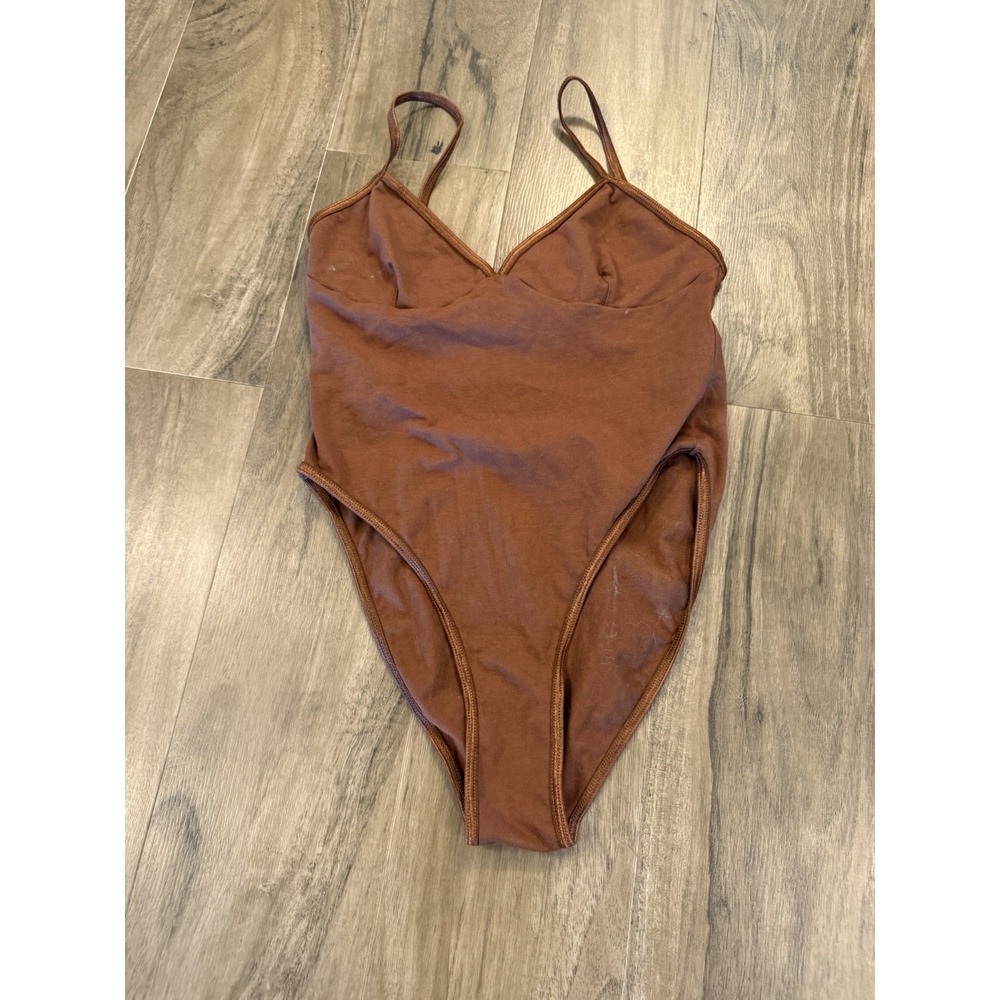 Los Angeles Apparel Garment Dye Spaghetti  Bodysuit Brown Medium Made In USA